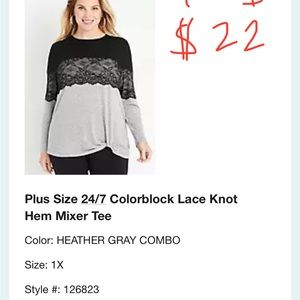 Plus Size 24/7 Colorblock Lace Knot
Hem Mixer Tee